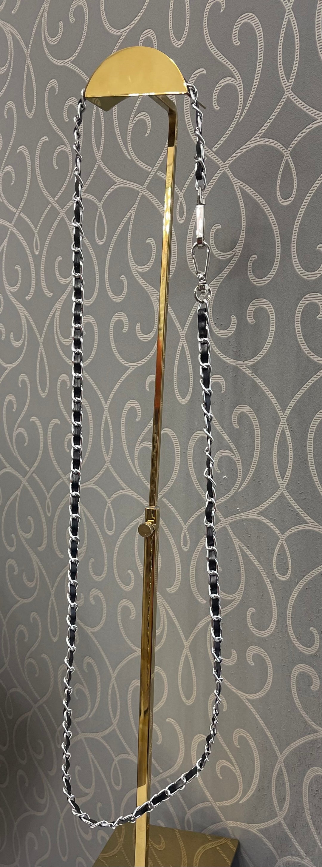 Black Faux leather & silver aftermarket chain