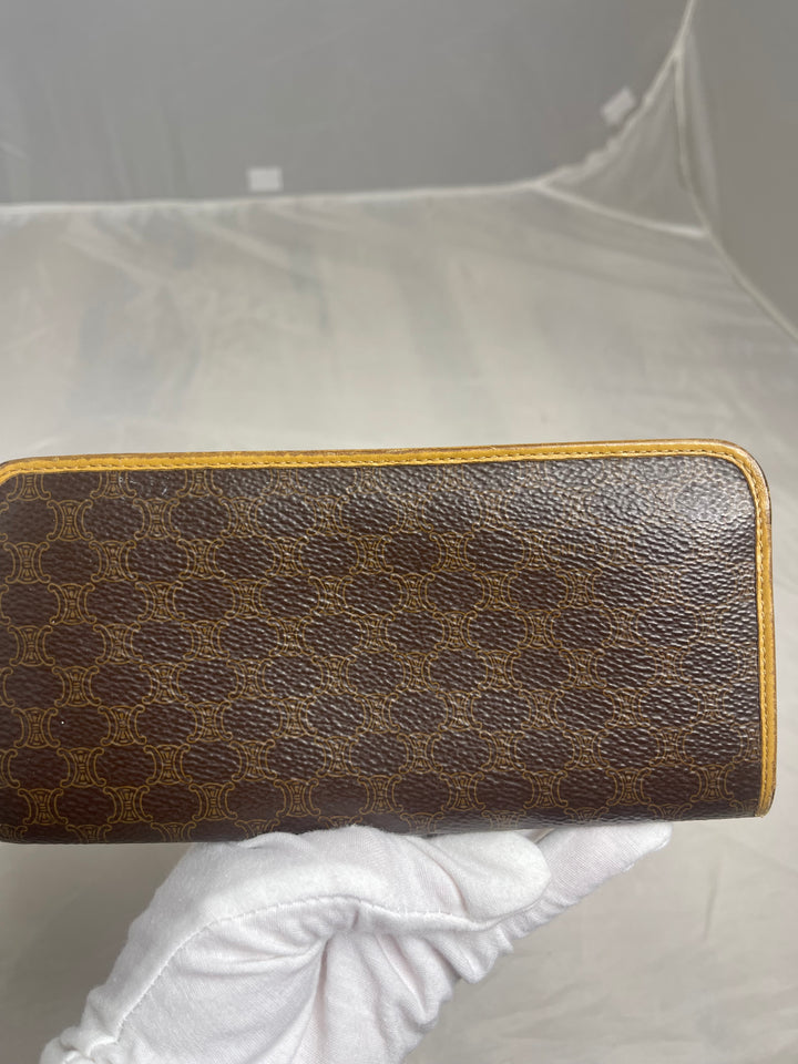 Celine dark brown logo & light leather long zippy wallet