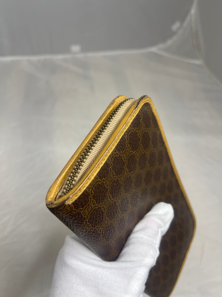 Celine dark brown logo & light leather long zippy wallet