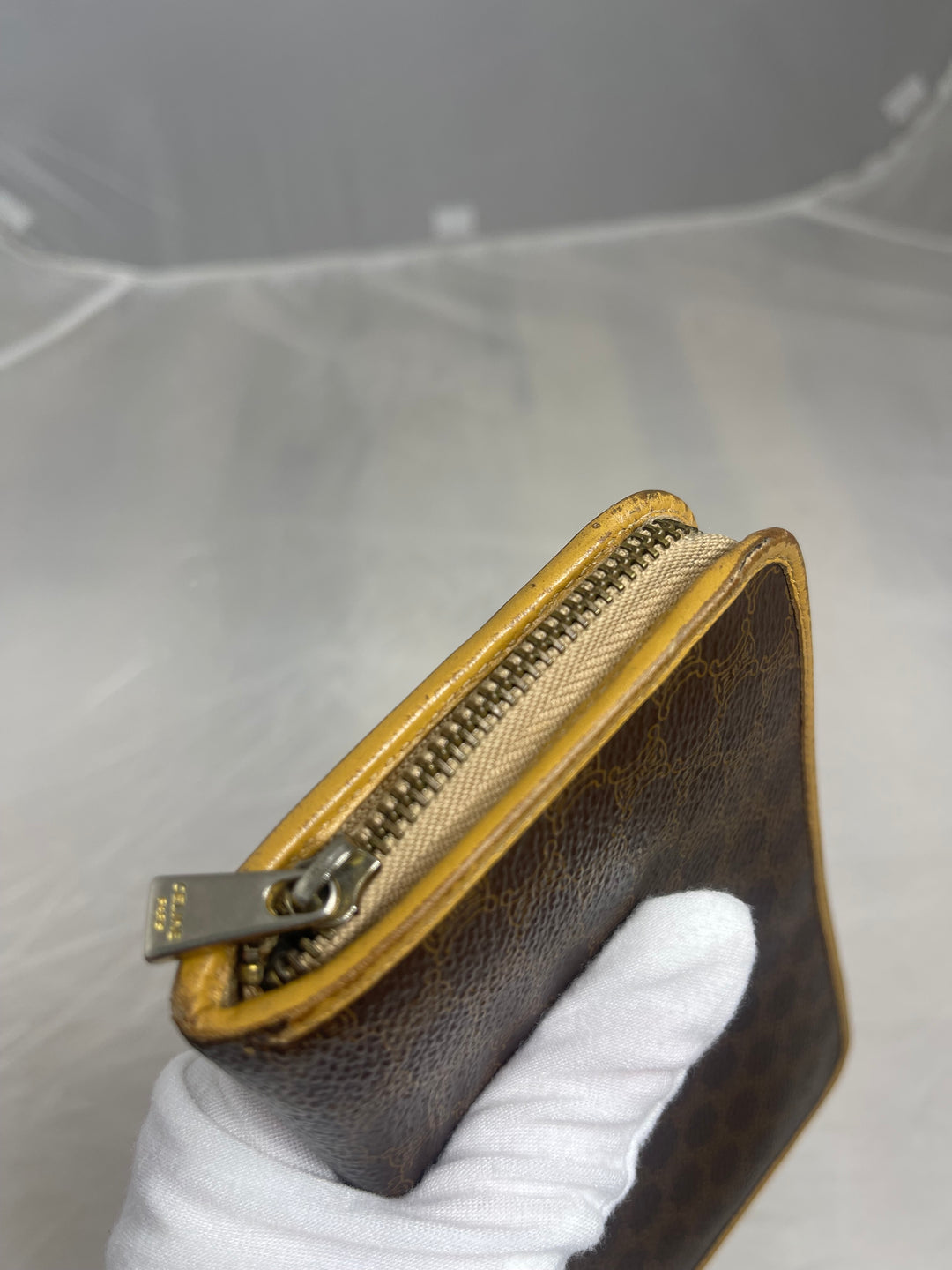 Celine dark brown logo & light leather long zippy wallet