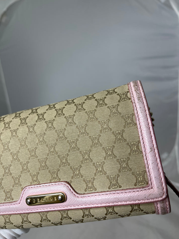 Celine logo & pink leather wallet on chain