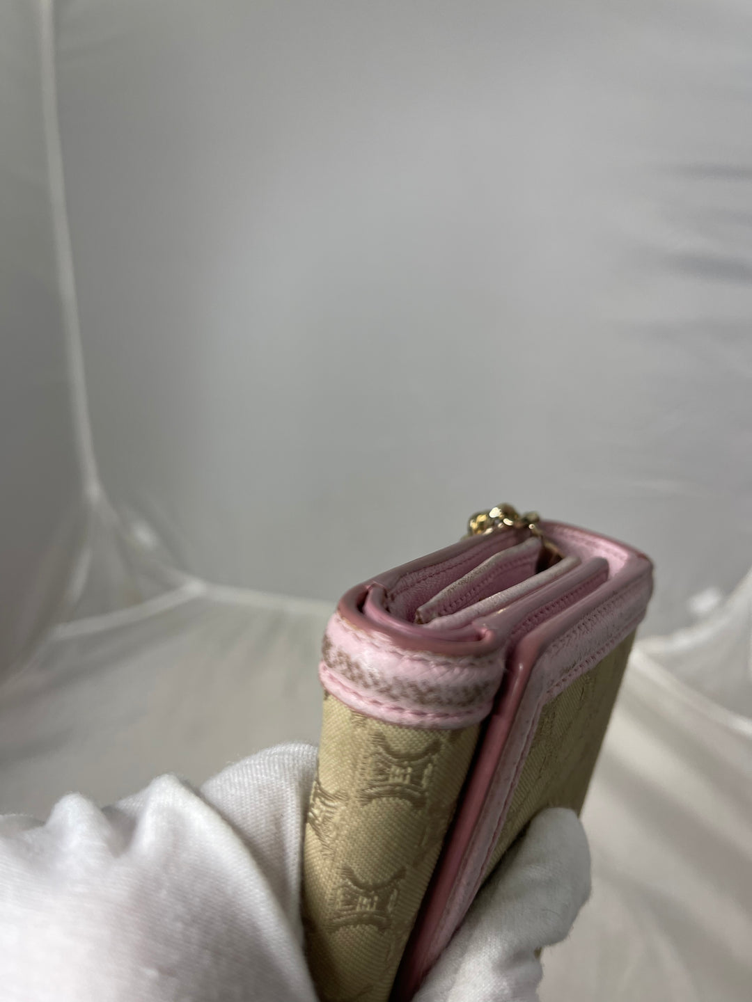 Celine logo & pink leather wallet on chain
