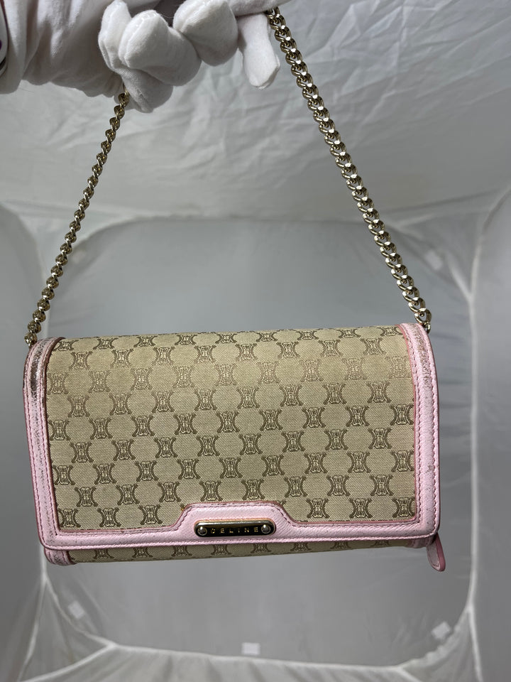Celine logo & pink leather wallet on chain