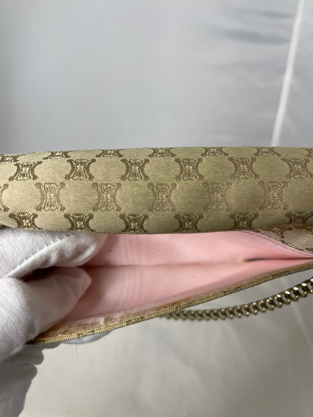 Celine logo & pink leather wallet on chain