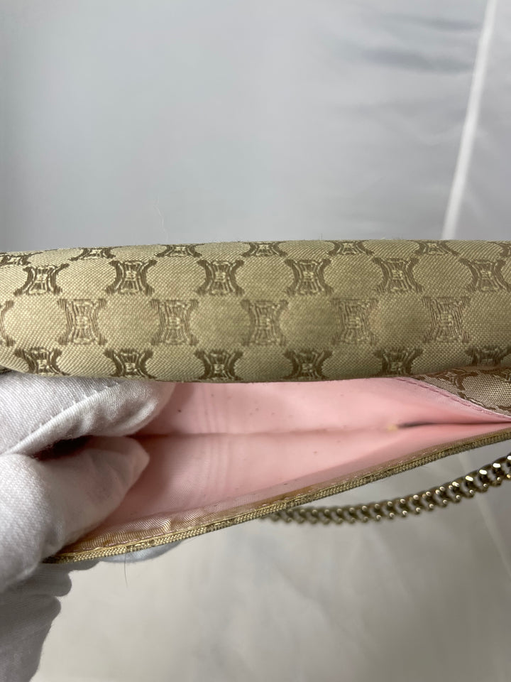 Celine logo & pink leather wallet on chain