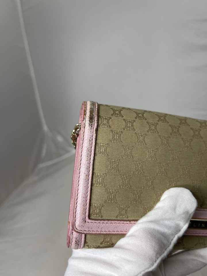 Celine logo & pink leather wallet on chain