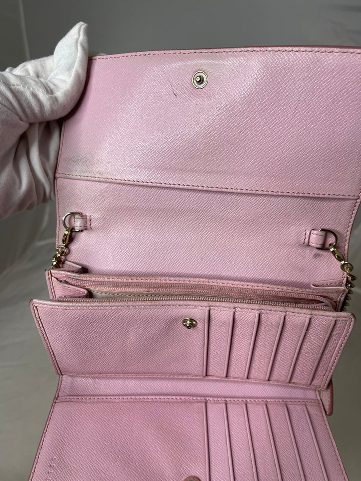 Celine logo & pink leather wallet on chain