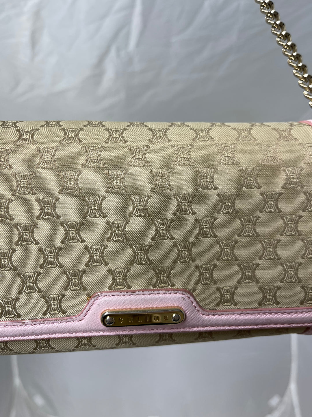 Celine logo & pink leather wallet on chain