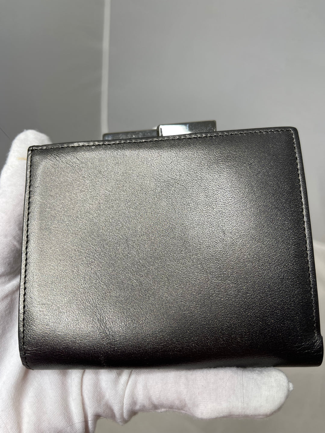 Yves Saint Laurent (YSL) preloved gunmetal gray small compact french kiss lock wallet