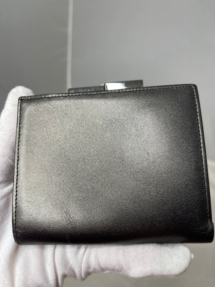 Yves Saint Laurent (YSL) preloved gunmetal gray small compact french kiss lock wallet