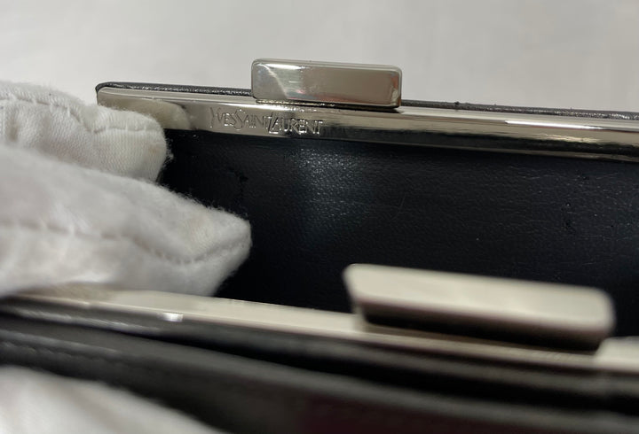 Yves Saint Laurent (YSL) preloved gunmetal gray small compact french kiss lock wallet