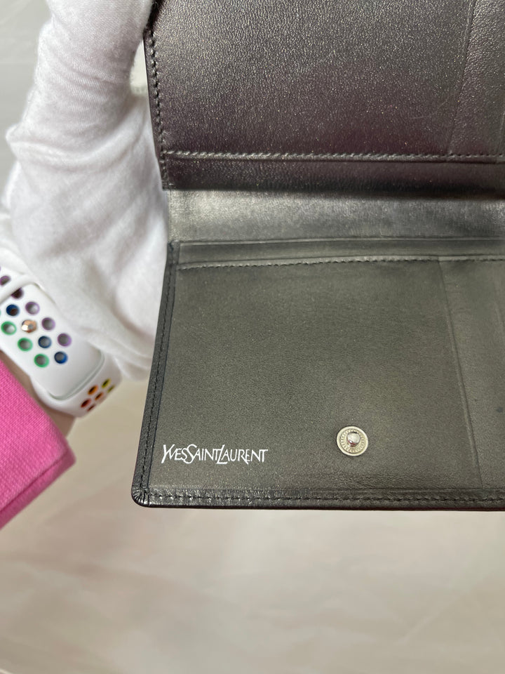 Yves Saint Laurent (YSL) preloved gunmetal gray small compact french kiss lock wallet