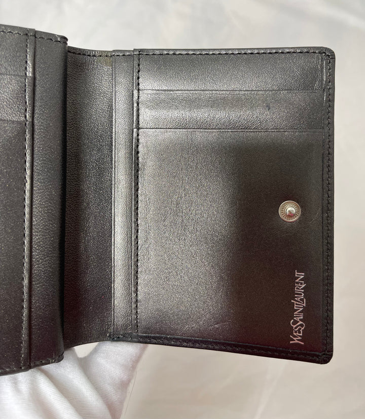 Yves Saint Laurent (YSL) preloved gunmetal gray small compact french kiss lock wallet