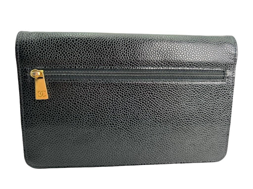 Chanel Black Caviar Timeless CC wallet on chain