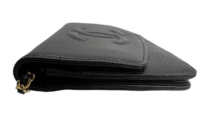 Chanel Black Caviar Timeless CC wallet on chain
