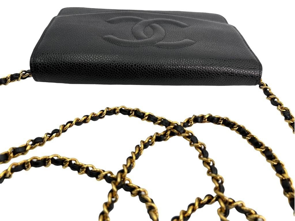 Chanel Black Caviar Timeless CC wallet on chain - TheLuxeLouis