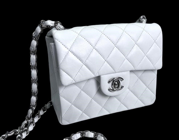 Chanel White Lambskin Classic Flap Mini Purse