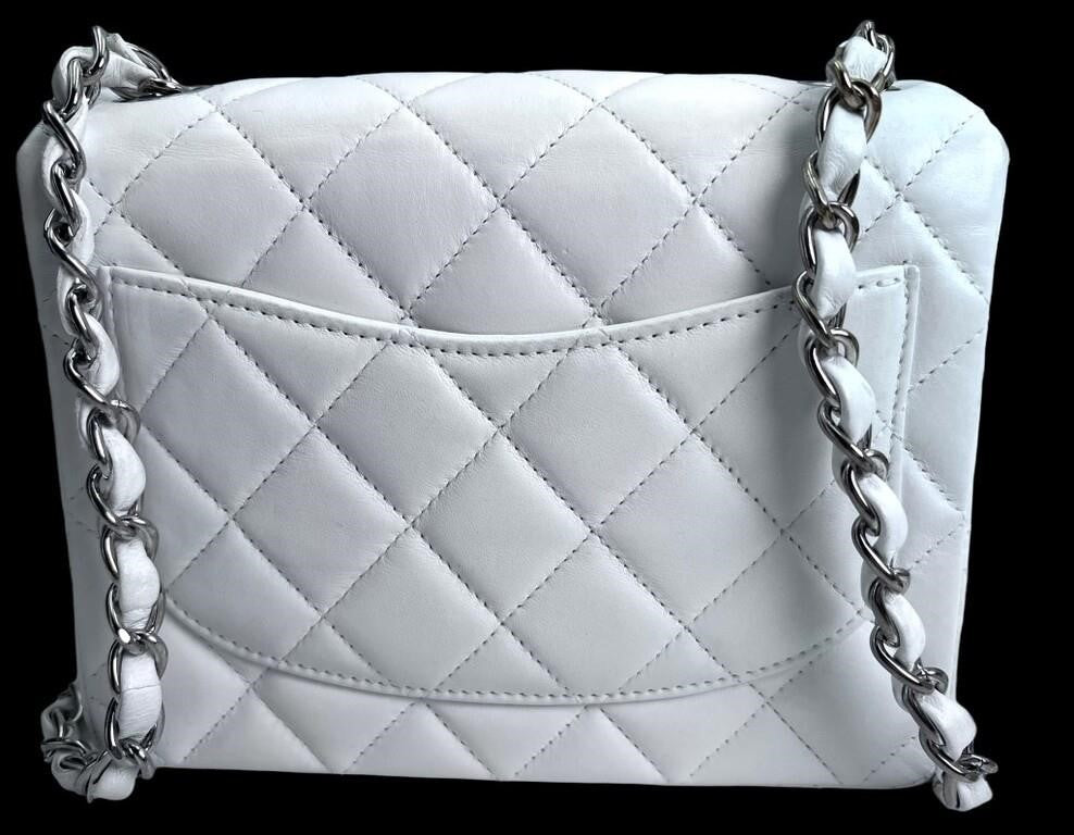 Chanel White Lambskin Classic Flap Mini Purse