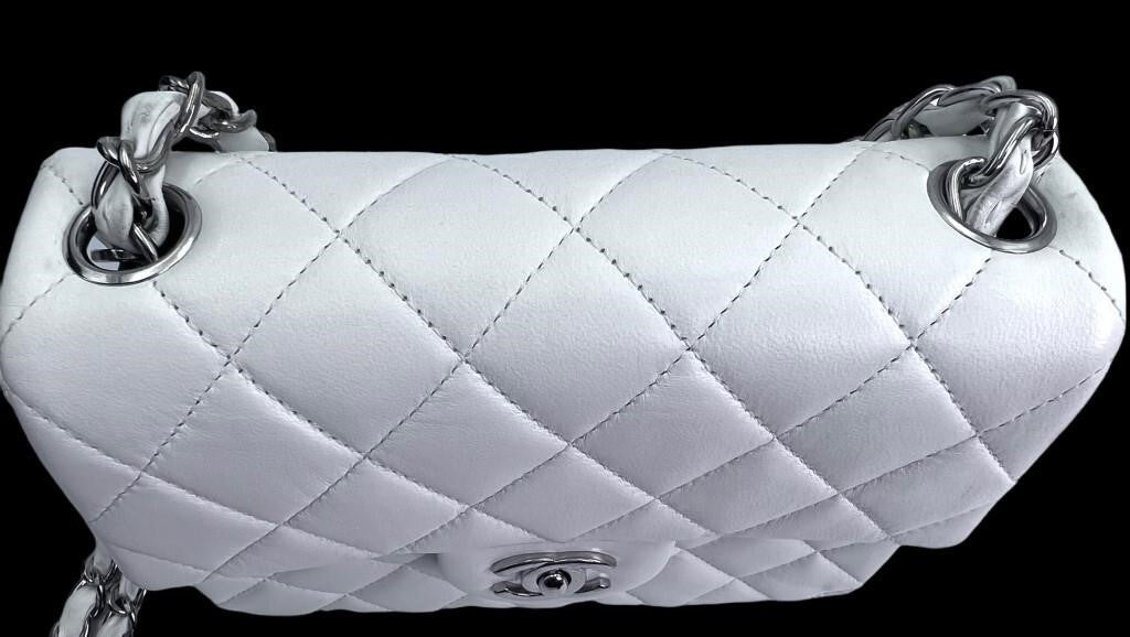 Chanel White Lambskin Classic Flap Mini Purse