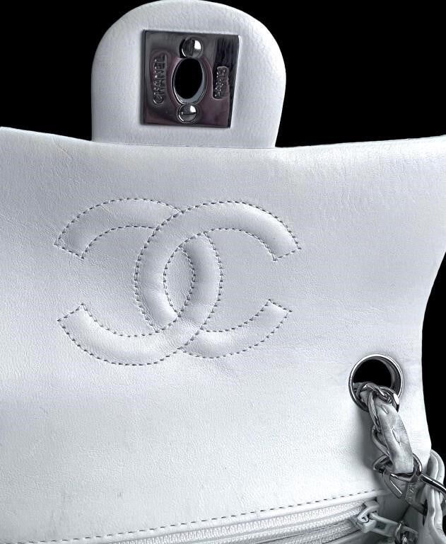 Chanel White Lambskin Classic Flap Mini Purse