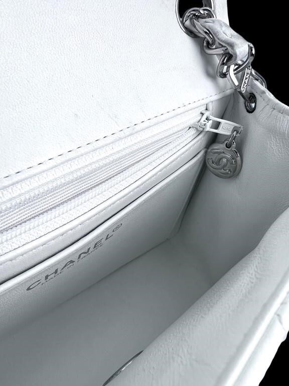 Chanel White Lambskin Classic Flap Mini Purse