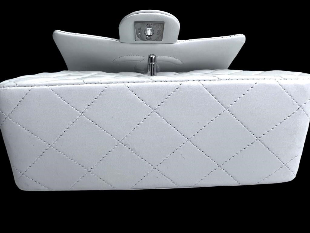 Chanel White Lambskin Classic Flap Mini Purse